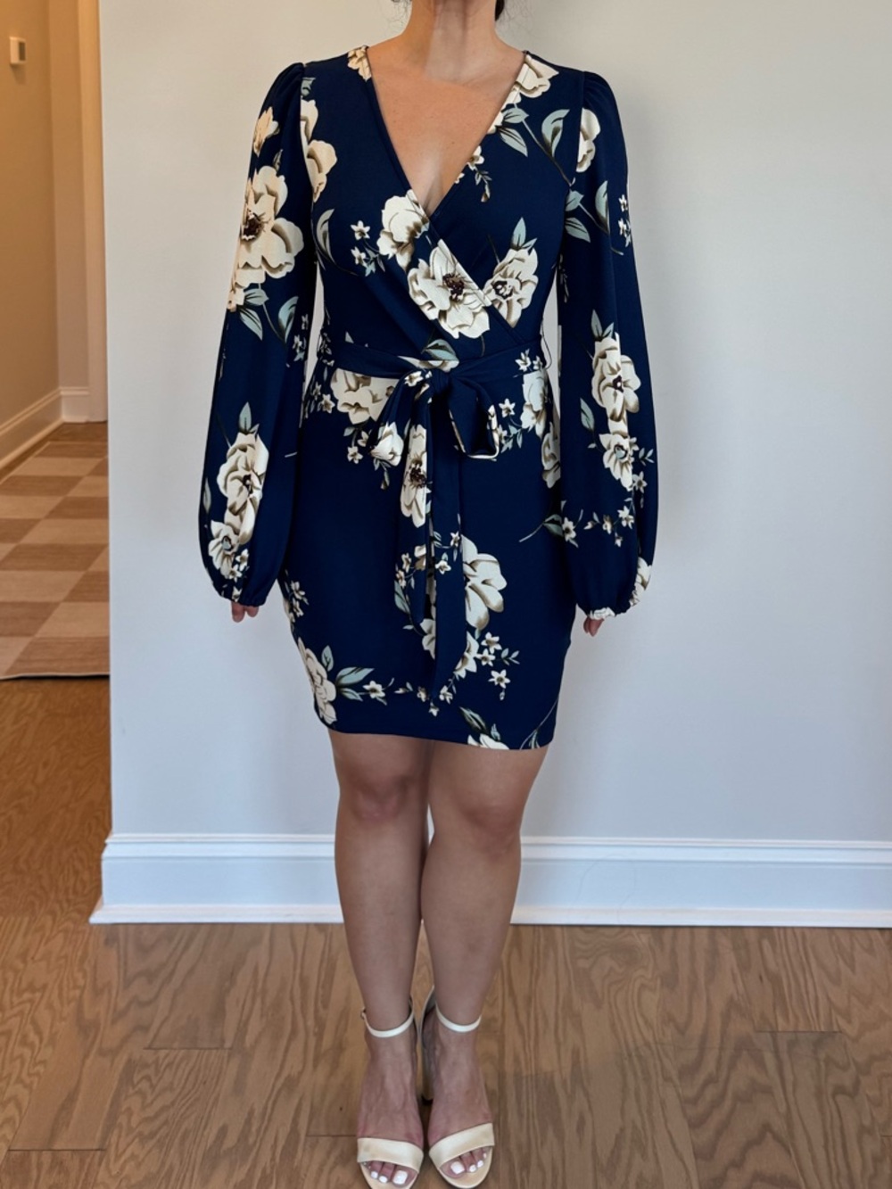 Floral Navy Longsleeve Dress with Tie Waist - NWOT - Picture 7 of 10